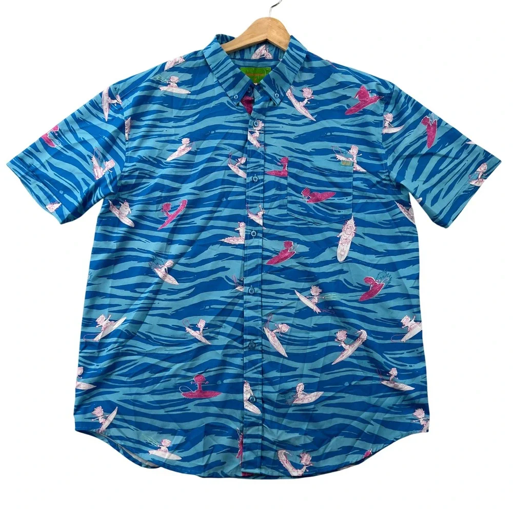 RSVLTS Nickelodeon Rocket Power Party Wave KUNUFLEX Shirt Mens 2XL Blue Surf